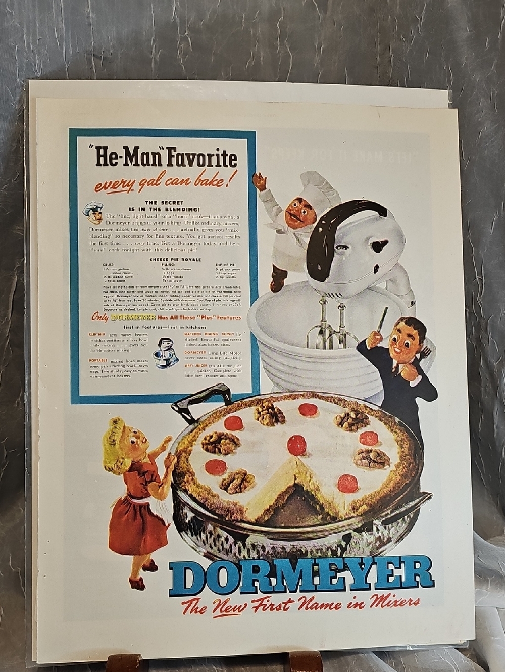 Vintage 1947 Dormeyer Kitchen Mixer Advertiement- White & Blue